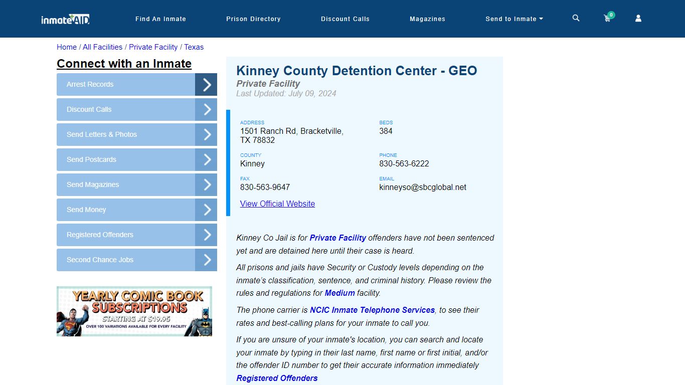 Kinney County Detention Center - GEO - Inmate Search